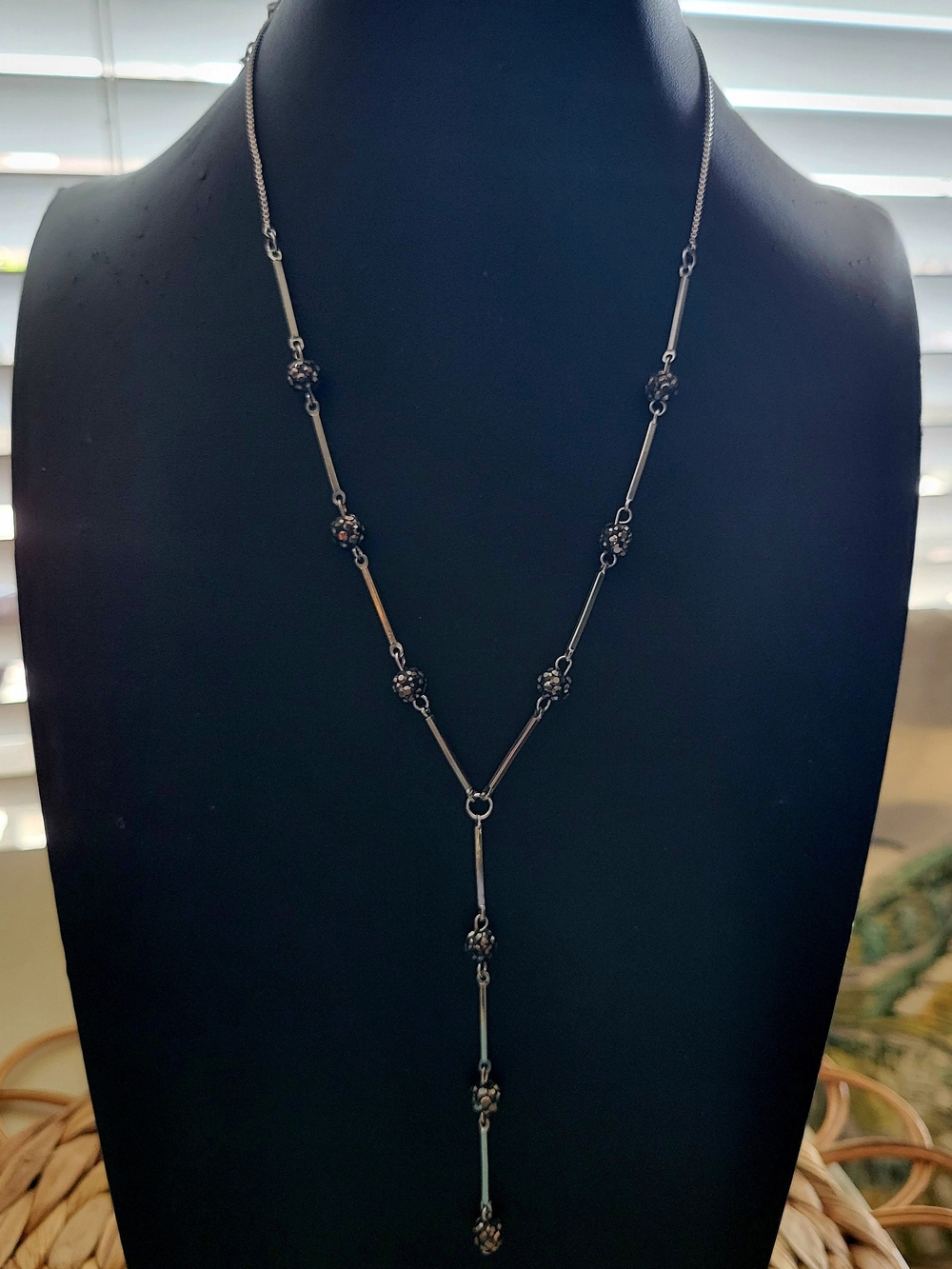 Paparazzi Silver With Black Rhinestones Long Y-Style Rosary Necklace